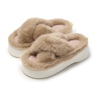 brown plush slippers
