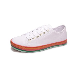 HEVA DDP – Low-Top Canvas Shoes with Multicolor Sole Detail White
