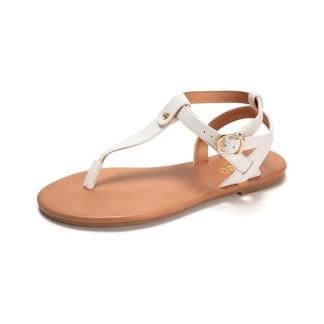 HEVA DTD – PU Flat Sandals with Buckle Strap Design White