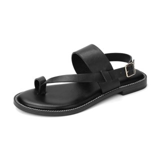 HEVA DTD – PU Strappy Flat Sandals with Buckle Strap Design Black