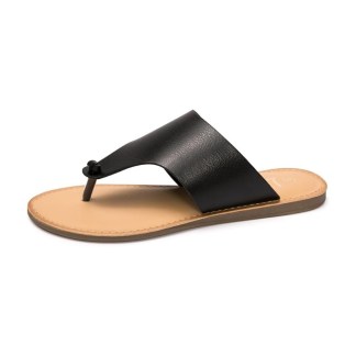 HEVA DTD- Minimalist Thong Flip Flops with Leather Strap Black
