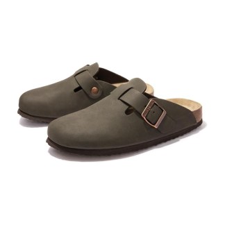 HEVA - Suede Footbed Slippers with Adjustable Buckle Straps Dark Gary