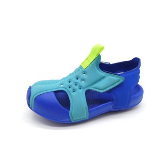 Kids' blue EVA open-toe sports sandals with adjustable straps and perforated design for enhanced breathability and comfort.